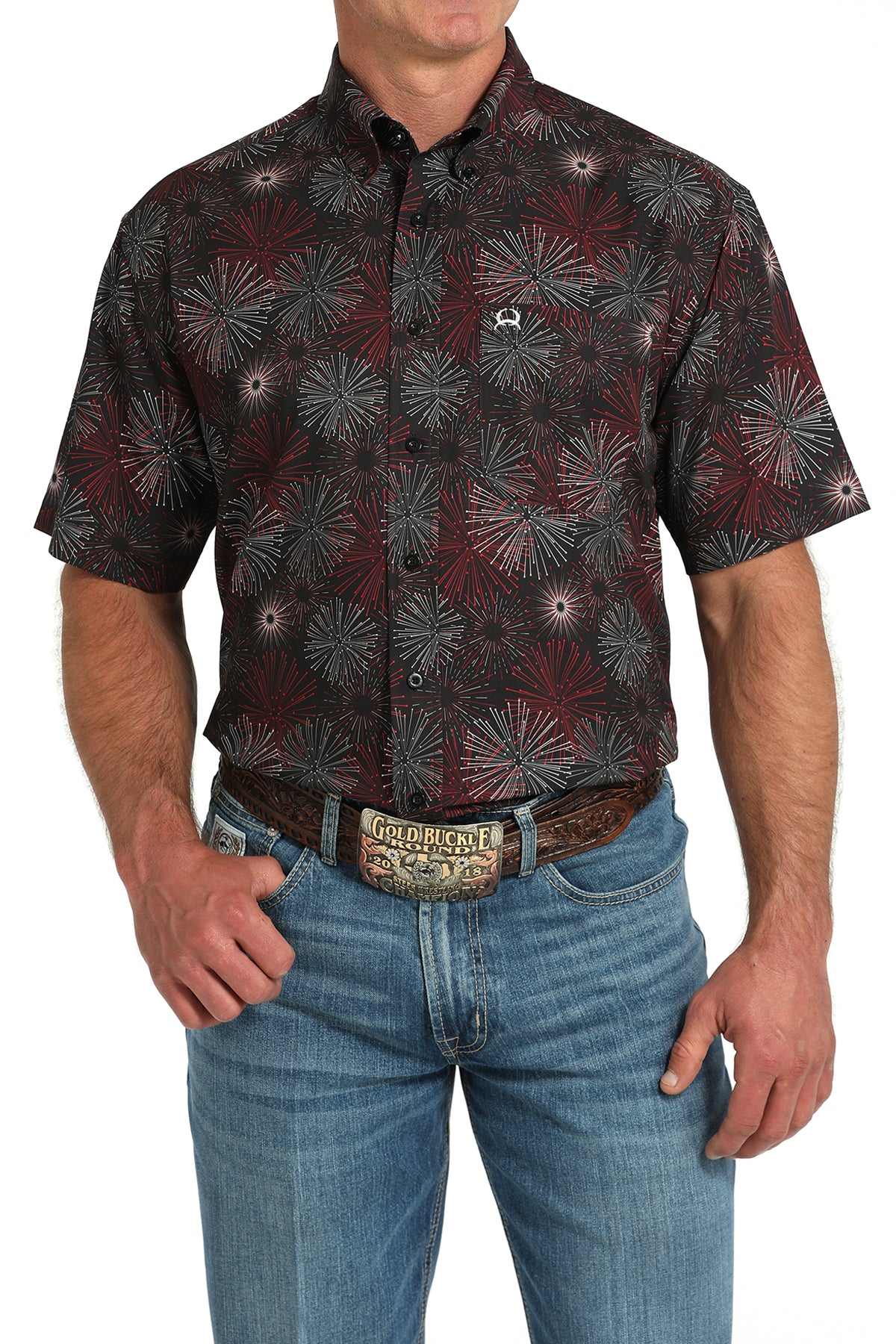 Cinch Men's Firework Print Button Down Shirt.
