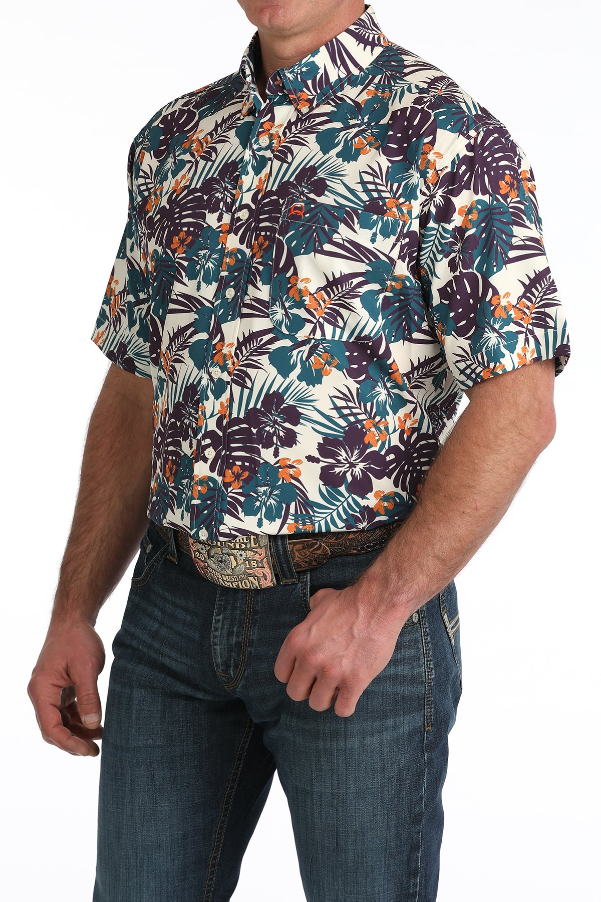 Cinch Men's Tropical Print Arenaflex Short Sleeve Shirt MTW1704163