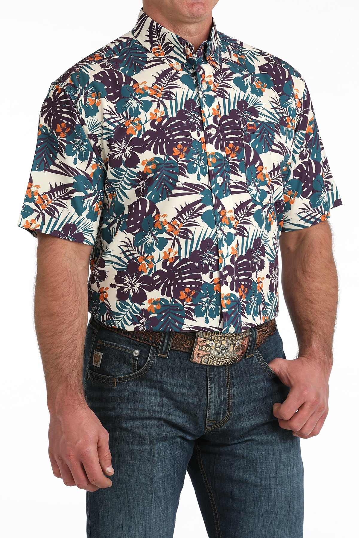 Cinch Men's Tropical Print Arenaflex Short Sleeve Shirt MTW1704163