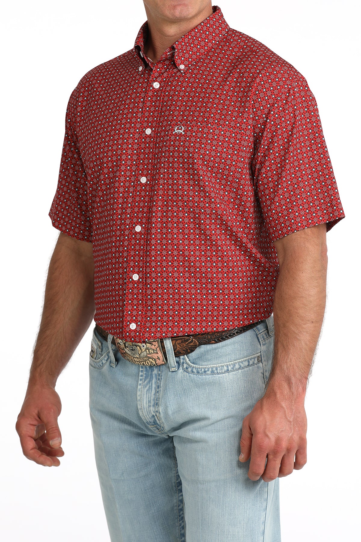 Cinch Men's Red Printed Short Sleeve Shirt MTW1704172