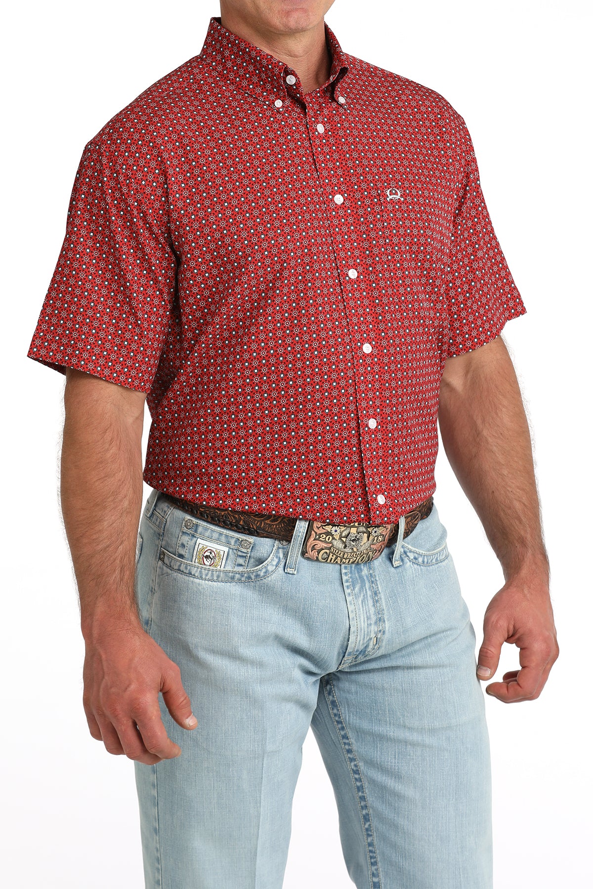 Cinch Men's Red Printed Short Sleeve Shirt MTW1704172