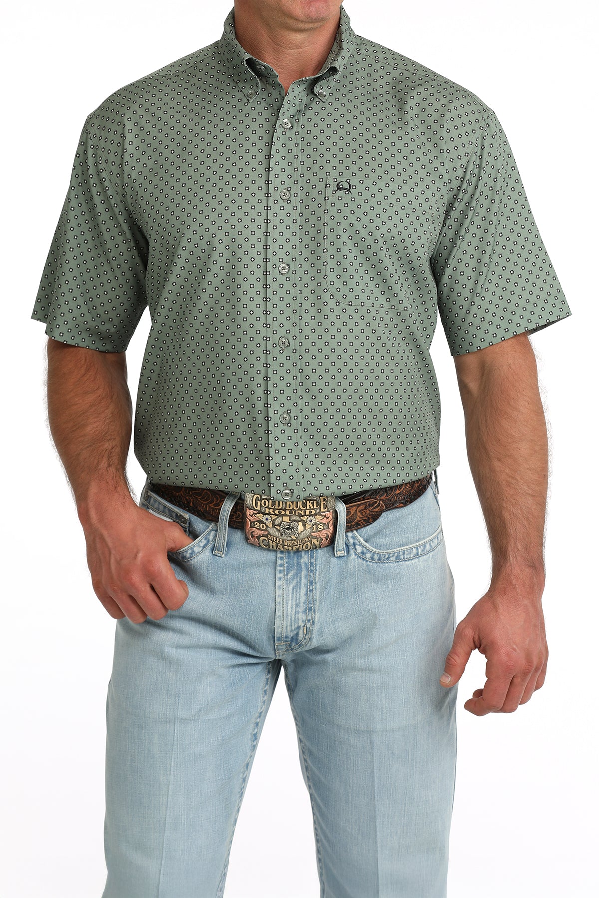Cinch Men's Olive Print Arenaflex Short Sleeve Shirt MTW1704176