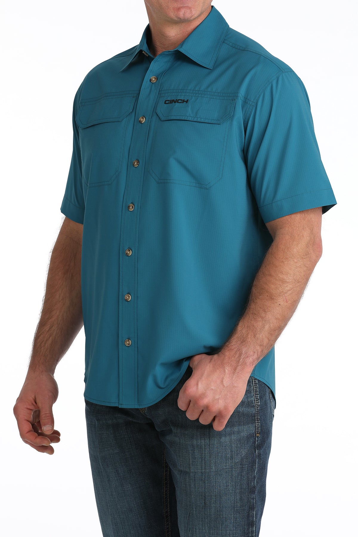 Cinch Men's Solid Teal Arenaflex Short Sleeve Shirt MTW1723004
