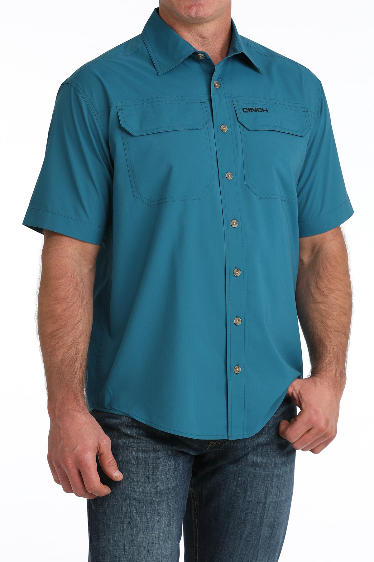 Cinch Men's Solid Teal Arenaflex Short Sleeve Shirt MTW1723004