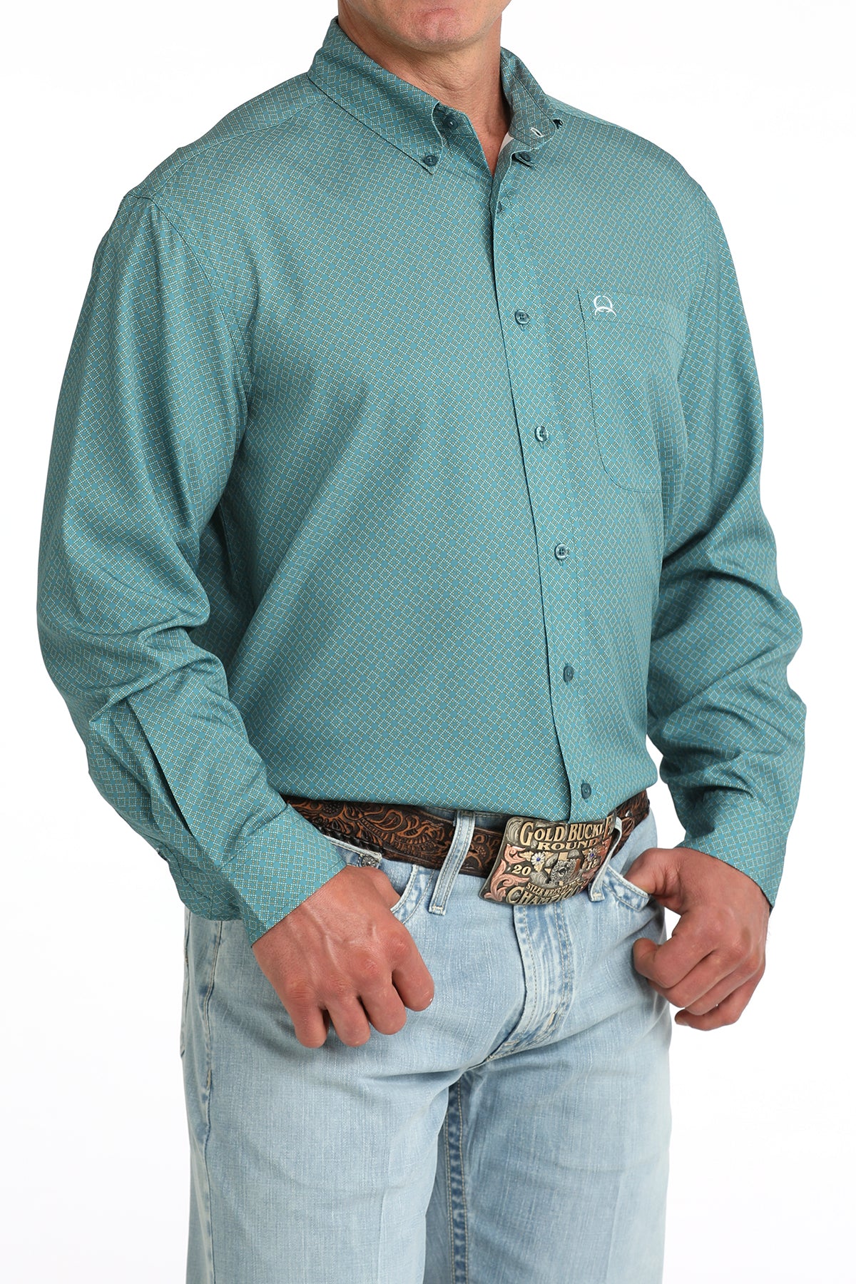 Cinch Men's Teal Printed Arenflex Long Sleeve Shirt MTW1724004.