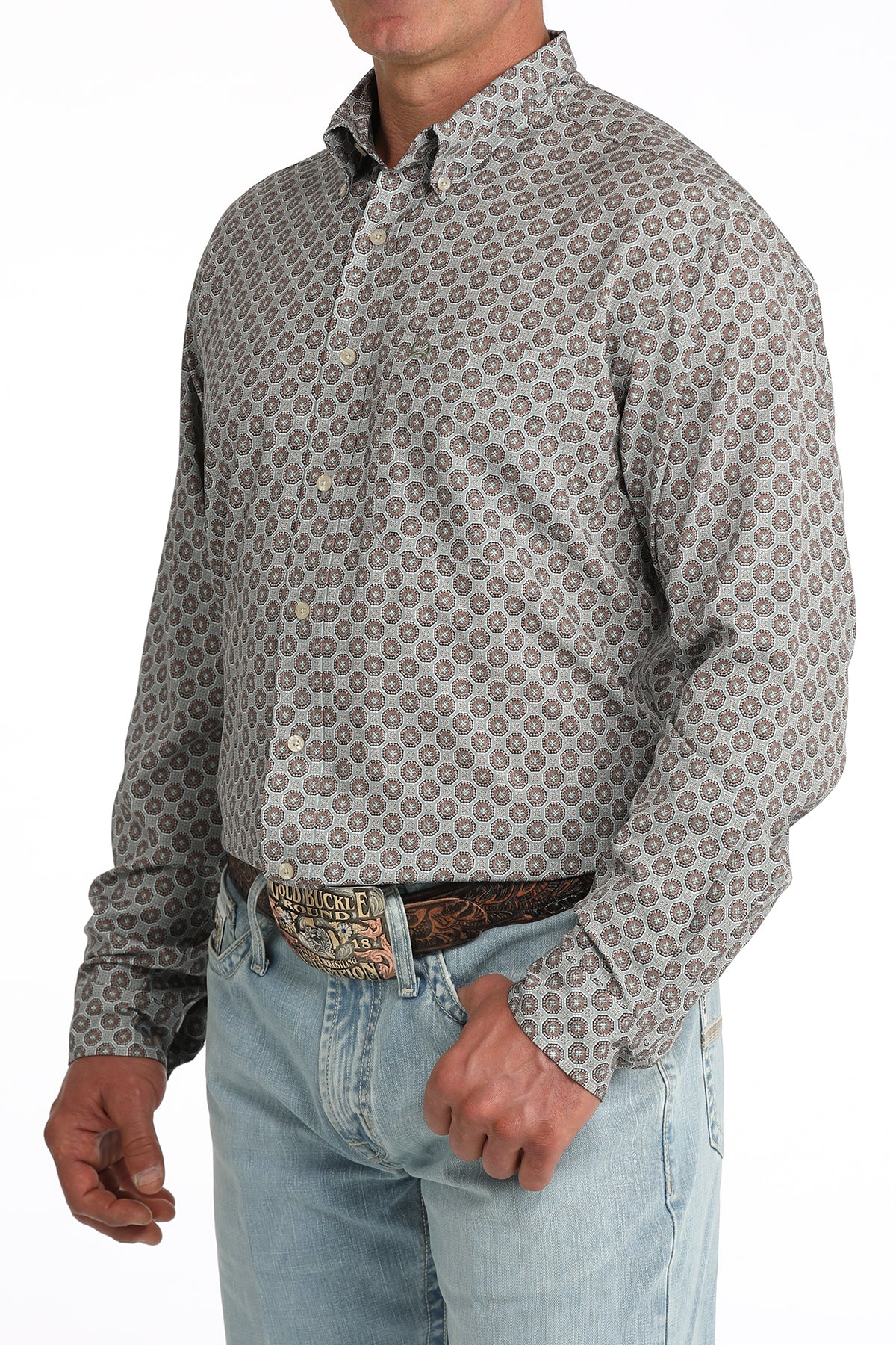 Cinch Men's Grey Patterned Long Sleeve Shirt MTW1862045