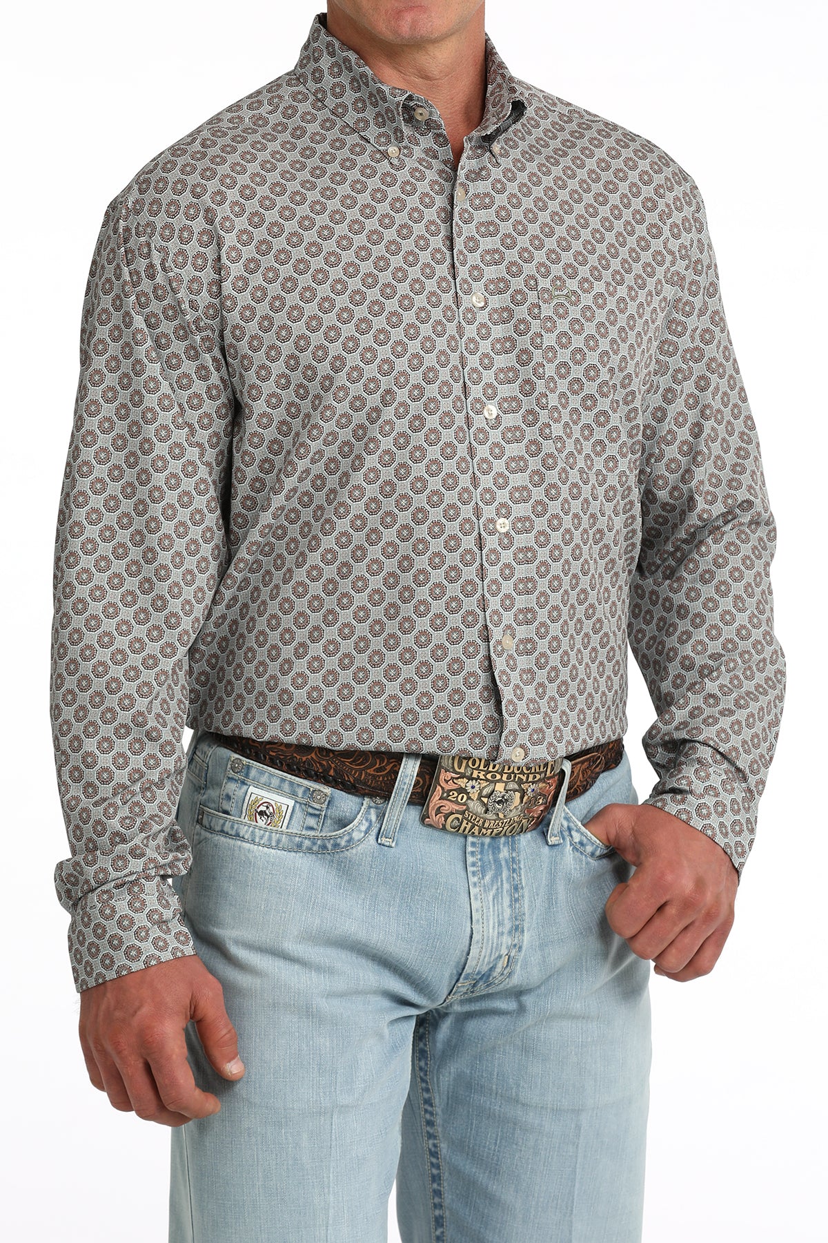 Cinch Men's Grey Patterned Long Sleeve Shirt MTW1862045