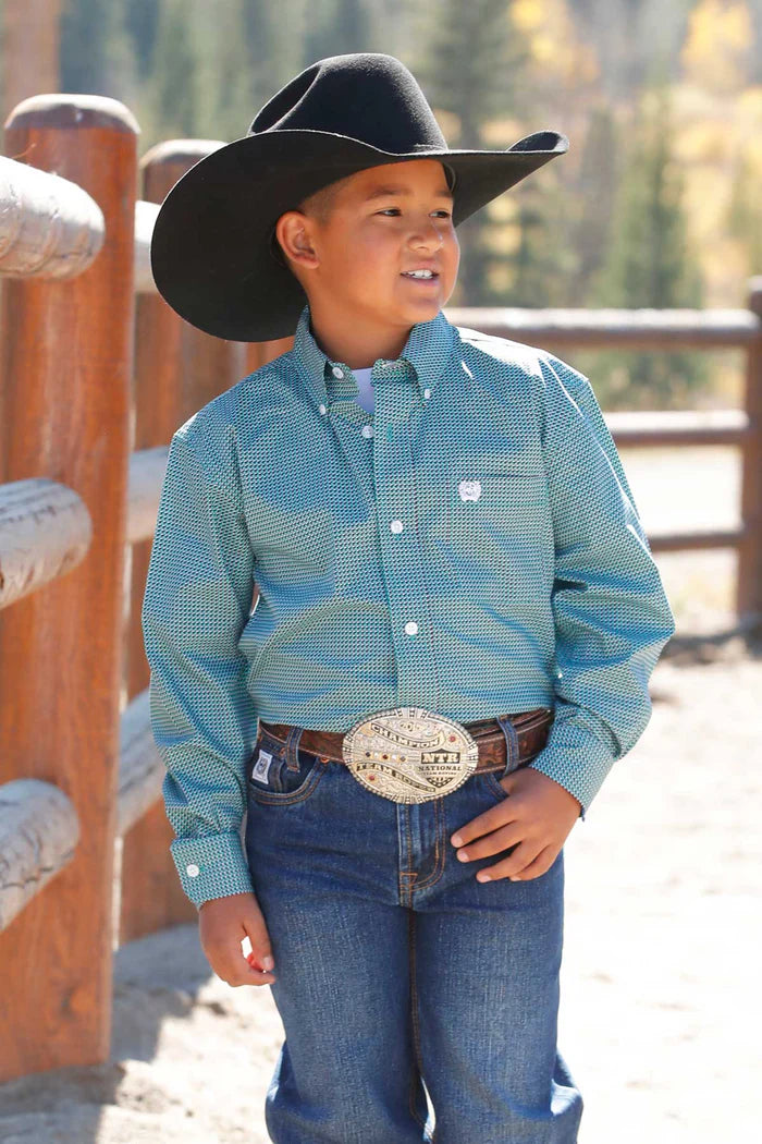 Cinch Boy's Turquoise Print Button Down Shirt MTW7060391