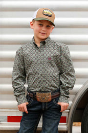 Cinch Boy's Olive Printed Button Down Shirt MTW7060392
