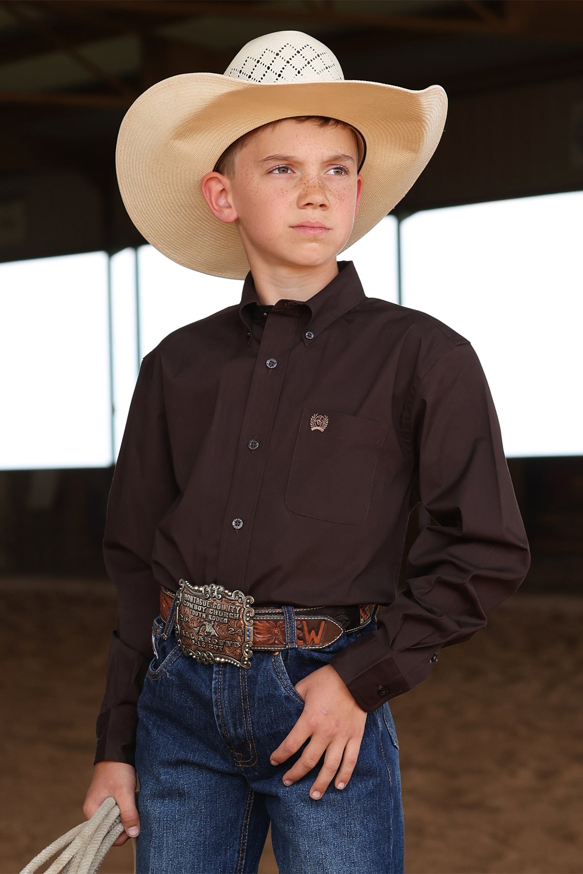 Cinch Boy's Solid Brown Long Sleeve Shirt MTW7060408