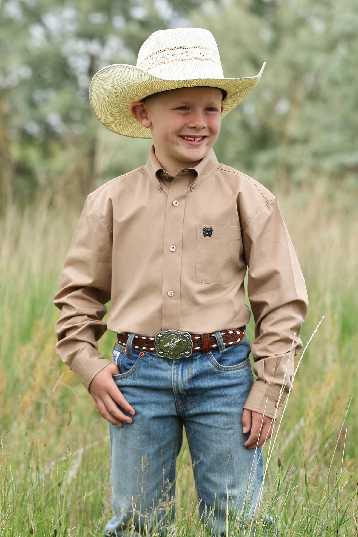 Cinch Boy's Khaki Long Sleeve Shirt MTW7060418
