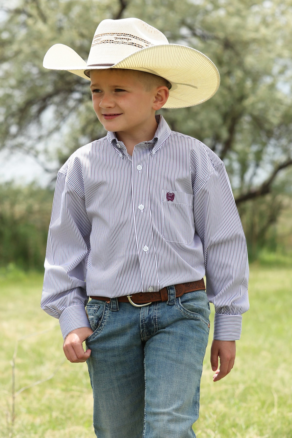 Cinch Boy's Purple Striped Long Sleeve Shirt MTW7060421