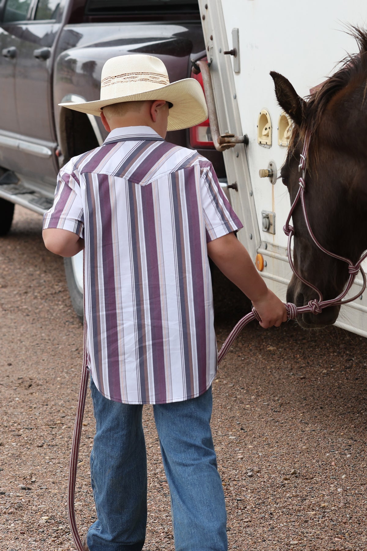 Cinch Boy's Striped Short Sleeve Snap Shirt MTW7171002