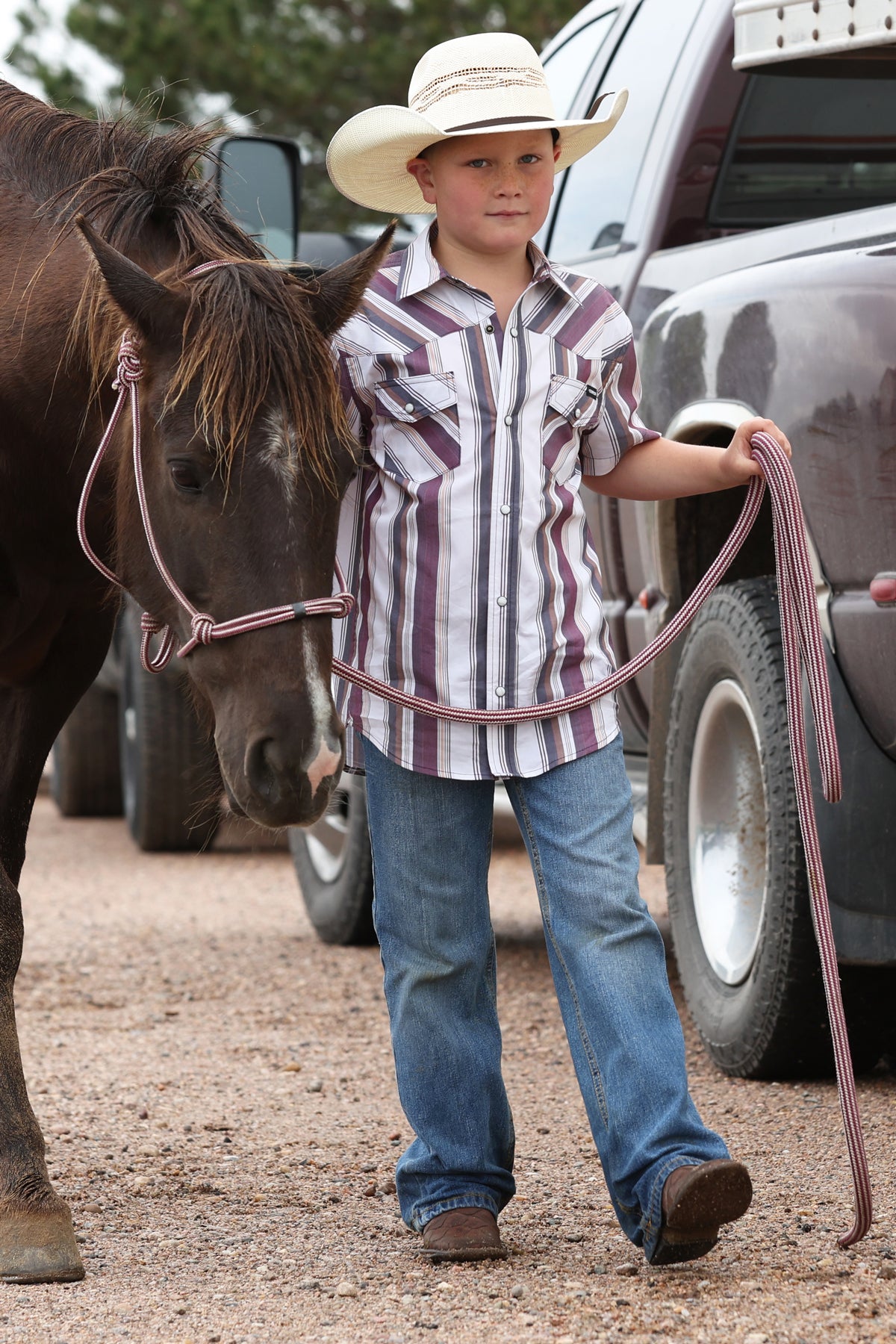 Cinch Boy's Striped Short Sleeve Snap Shirt MTW7171002