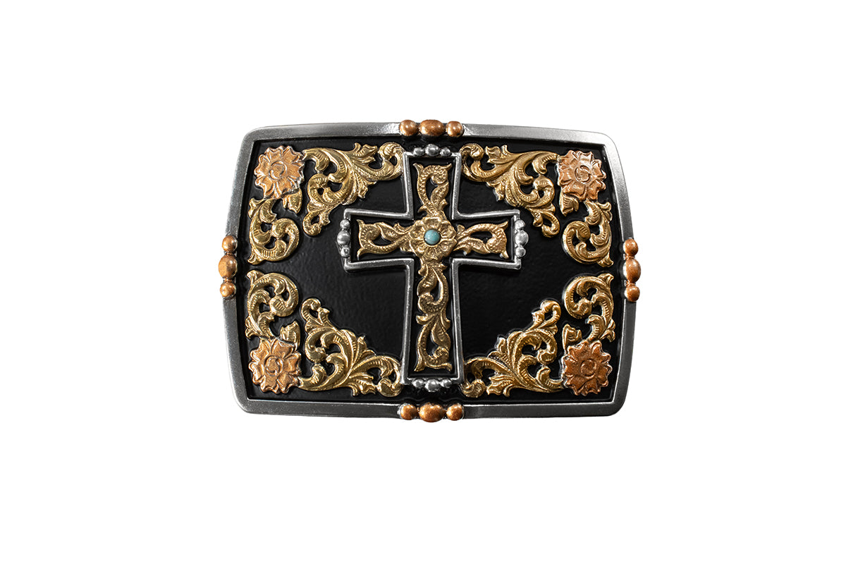 Nocona Men's Rectangle Multifinish Cross Buckle 37962