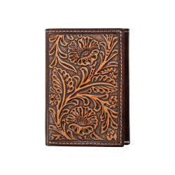 Nocona Men's Brown Floral Embossed Tri-Fold Wallet N500051302