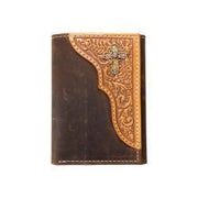 Nocona Men's Brown with Embossed Scroll & Cross Tri-Fold Wallet N500050244