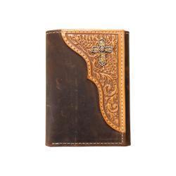 Nocona Men's Brown with Embossed Scroll & Cross Tri-Fold Wallet N500050244
