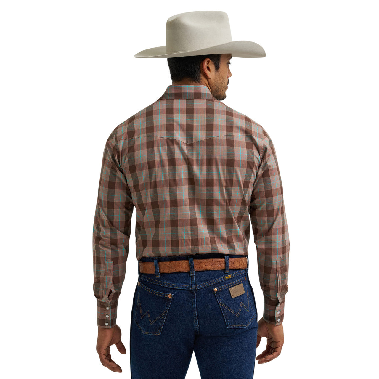 Wrangler Men's Wrinkle Resist Brown Plaid Snap Shirt 2381649