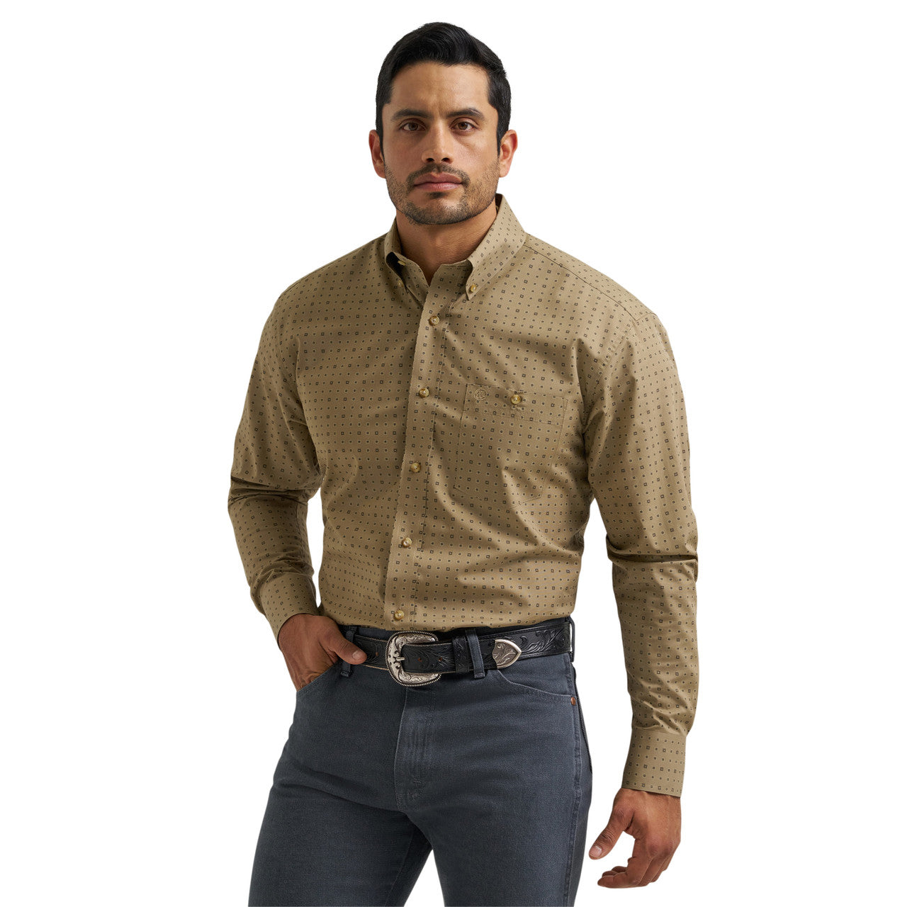 Wrangler Men's Relaxed Fit Brown Square Pattern Shirt 2381624