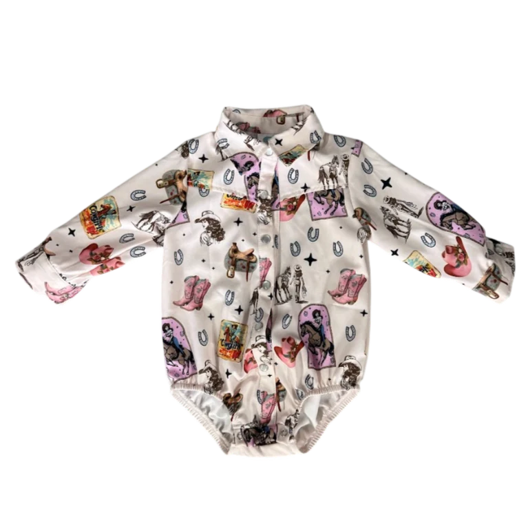 Shea Baby Girl's Pink Vintage Cowgirl Snap Front Shirt GWEST27