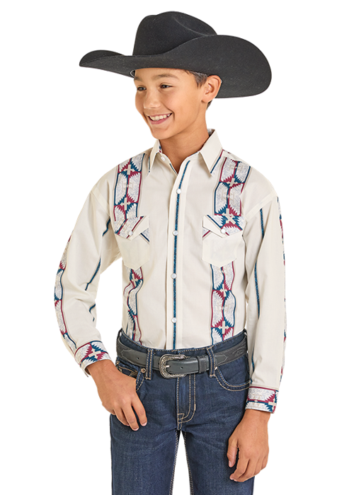 Panhandle Slim Boy's Southwestern Print Snap Front Shirt