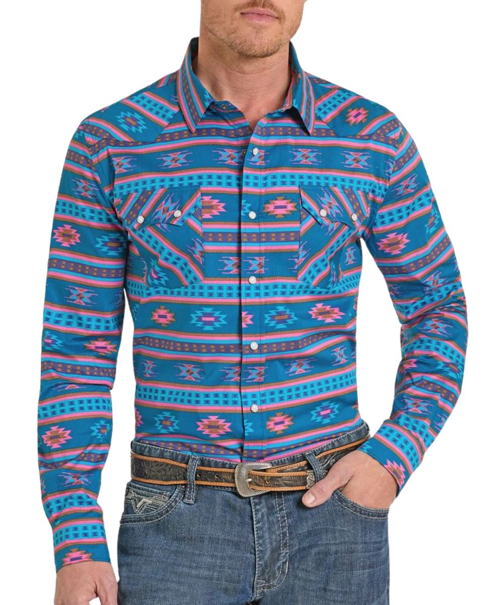 Panhandle Slim Men's Teal Southwestern Snap Shirt PMN2S08153