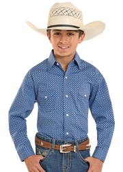 Panhandle Boy's Blue Patterned Long Sleeve Shirt RBN2S08268