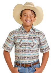 Rough Stock Boy's Southwestern Print Snap Front Shirt