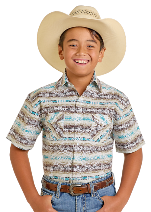 Rough Stock Boy's Southwestern Print Snap Front Shirt