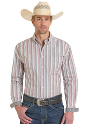 Rough Stock Men's Maroon Dobby Stripe Button Down Shirt RMB2S08249