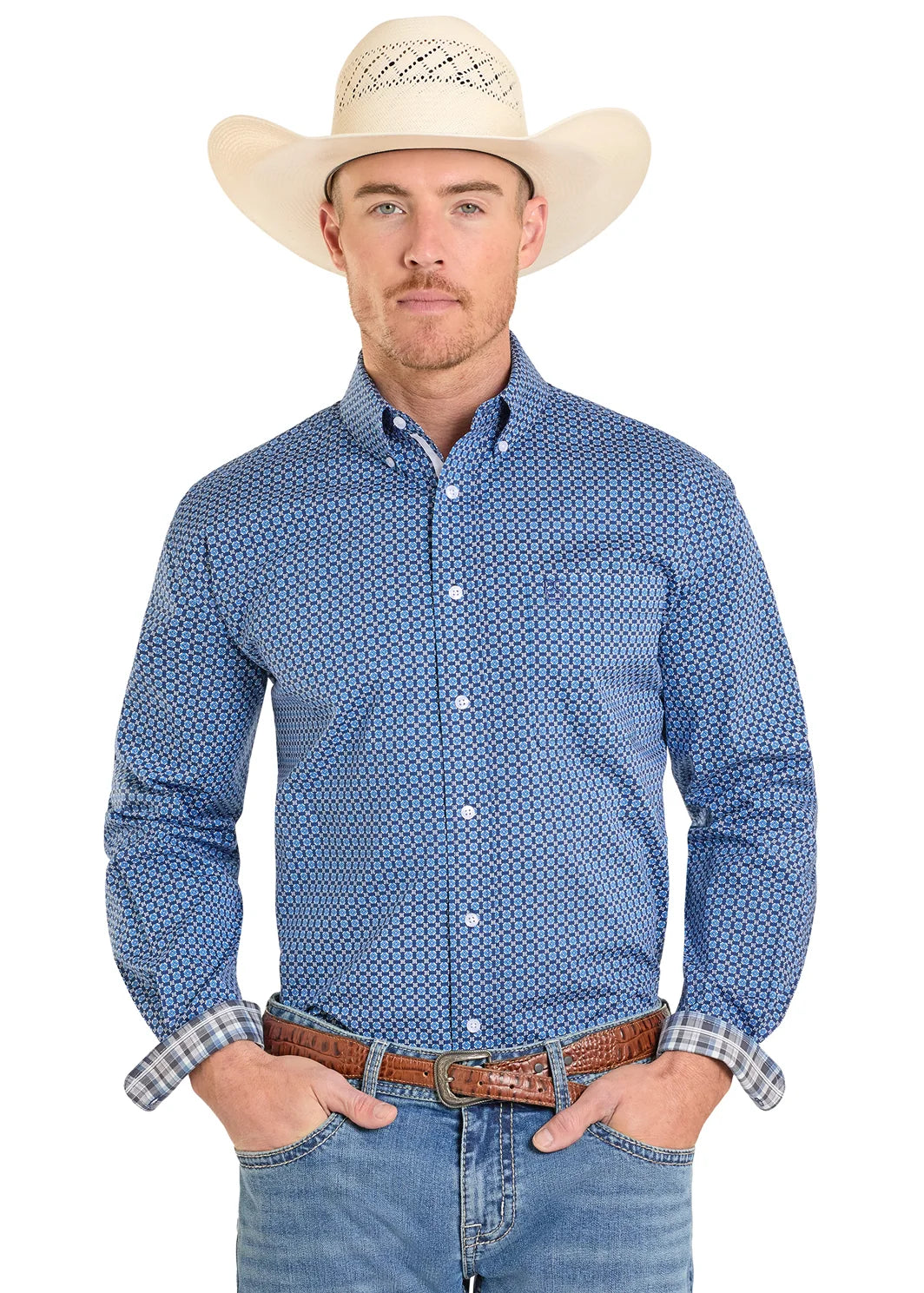 Panhandle Slim Men's Blue Long Sleeve Button Down Shirt RMB2S08268