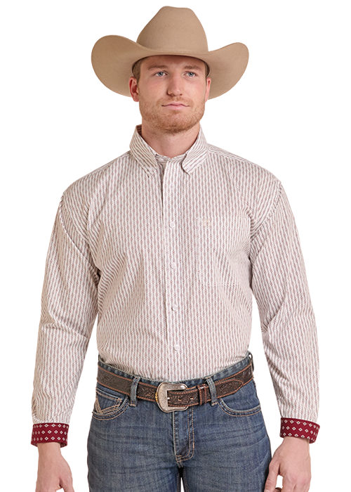 Rock & Roll Denim Men's Beige Printed Button Up Shirt RMB2S09537