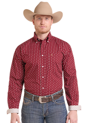 Rock & Roll Denim Men's Red Patterned Button Up Shirt RMB2S09541