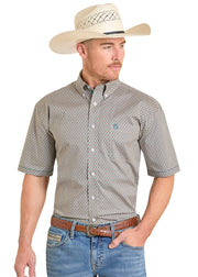 Rough Stock Men's Tan Digital Geo Button Down Shirt RMB3S08244