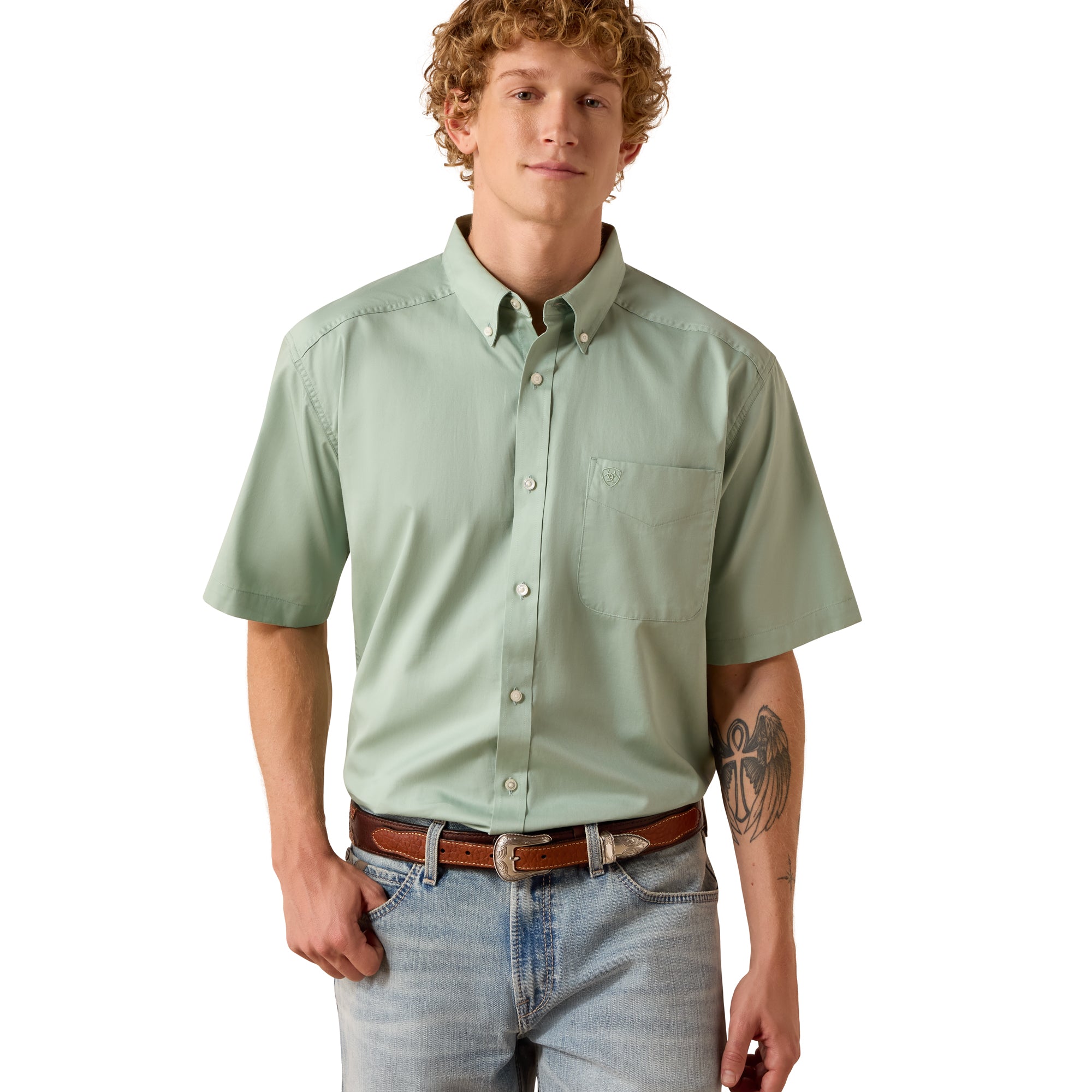 Ariat Men's Silt Green Lightweight Twill Button Down Shirt 10073617