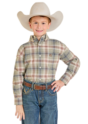 Panhandle Slim Boy's Taupe Ombre Plaid Button Down Shirt #SBB2S07413