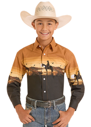 Panhandle Slim Boy's Cowboy Border Print Snap Front Shirt SBN2S08942