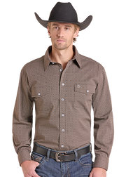 Panhandle Slim Men's Camel Mini Medallion Print Button Down Shirt SMB4S09564