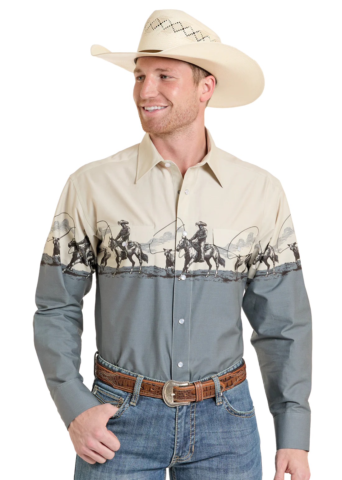 Panhandle Slim Men's Cowboy Border Print Snap Front Shirt SMN2S08293