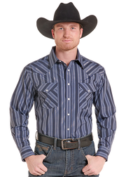 Panhandle Slim Men's Navy Striped Shirt SMN2S10155