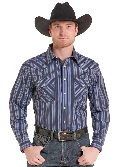 Panhandle Slim Men's Navy Striped Shirt SMN2S10155