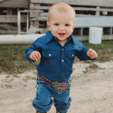 Shea Baby Dark Denim Pearl Snap Onesie