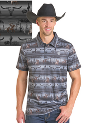 Rock & Roll Men's Black Patterned Polo BM51T07287