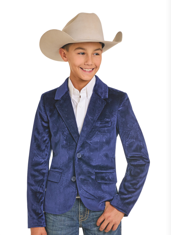 Rock & Roll Boy's Blue Paisley Velvet Sportcoat BB96C07035