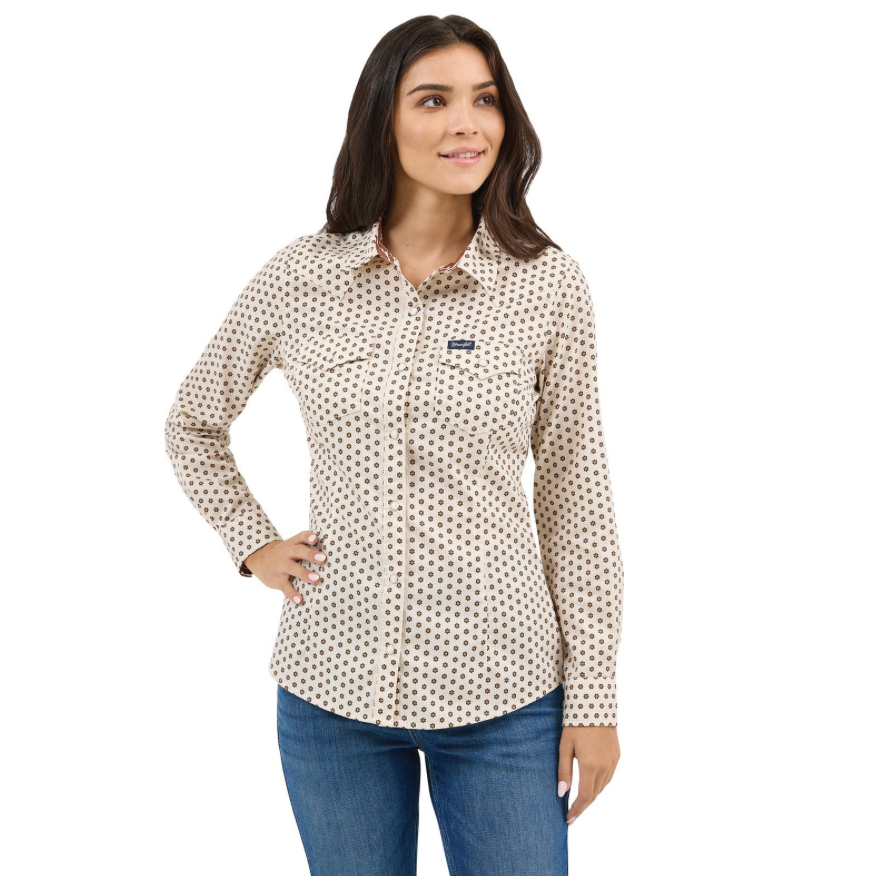 Wrangler Women's White Printed Long Sleeve Shirt 2371899