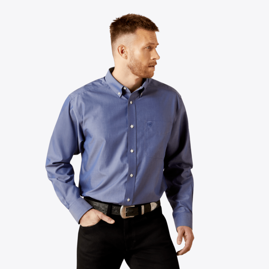 Ariat Men's Solid Pinpoint Oxford Blue Shirt 10065842