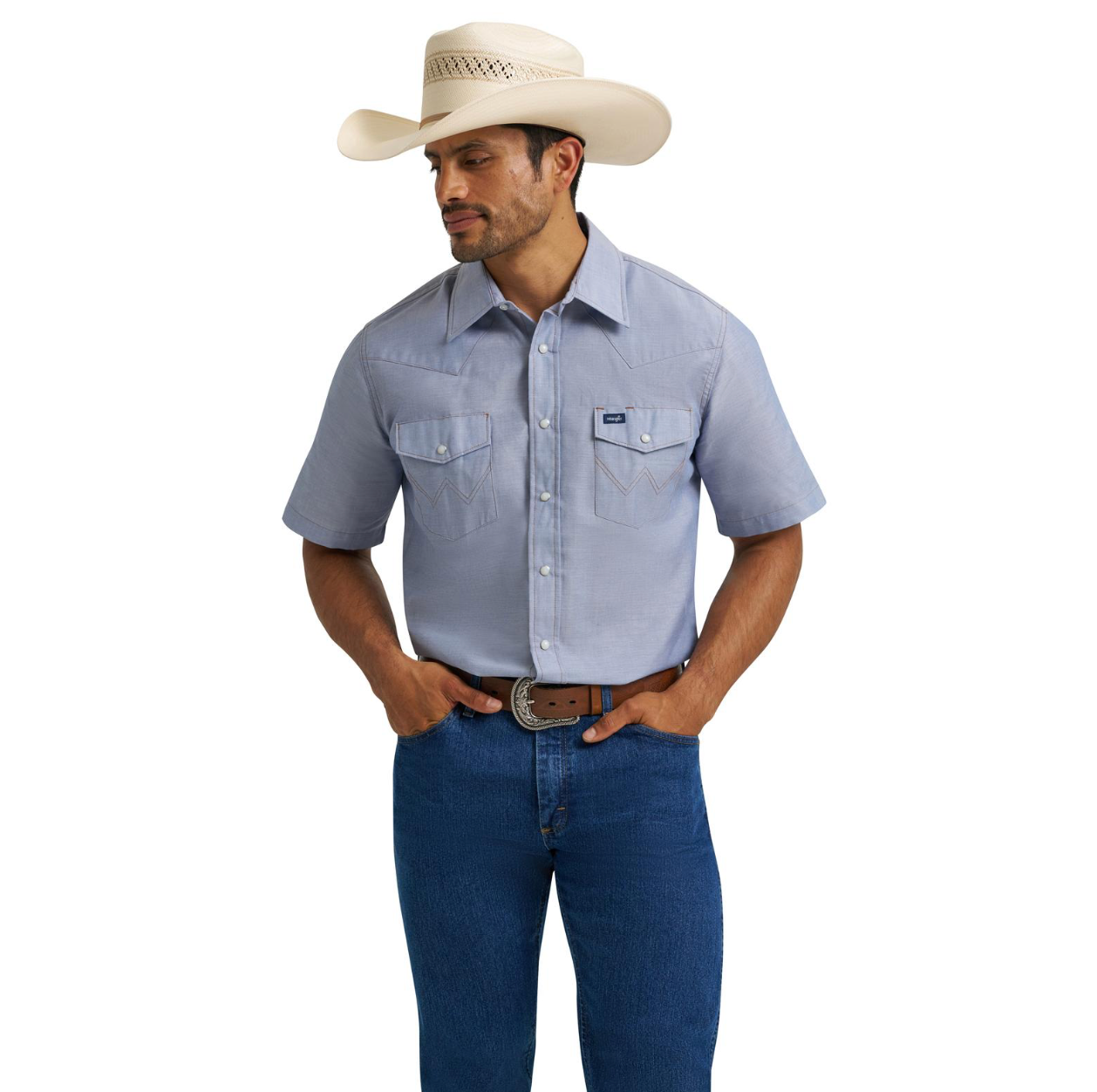 Wrangler Men's Western Chambray Short Sleeve Shirt 2370331