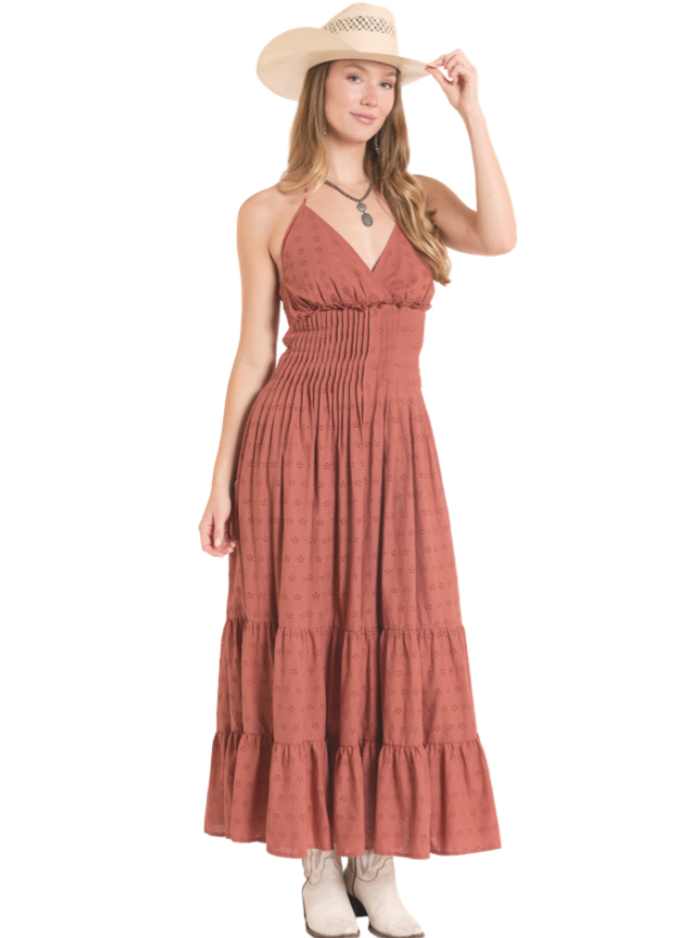 Rock & Roll Cowgirl Rust Eyelet Maxi Dress BWD0R08108