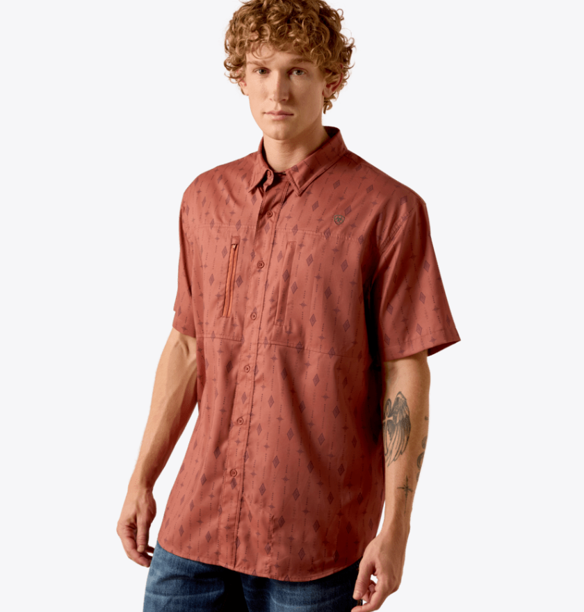 Ariat Men's Copper Brown Printed VentTEK Short Sleeve Shirt 10073430